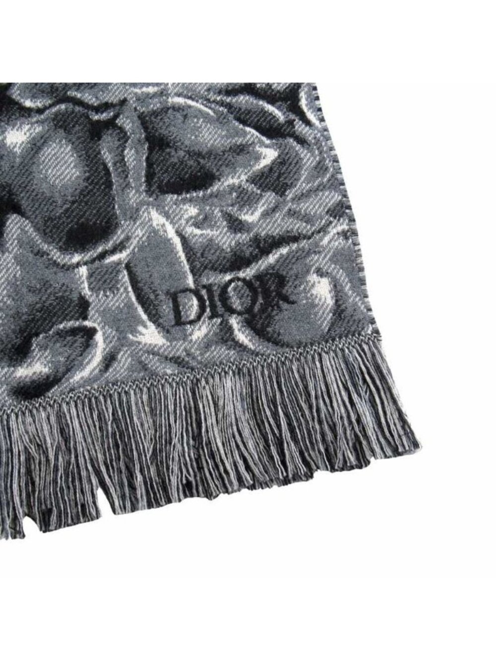 Dior Jardin All Over Pattern Throw Wool Large Shawl Logo Black Gray Scarf - Picture 2 of 5